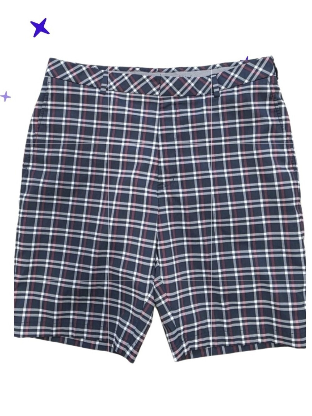 Walter Hagen Mens Performance Golf Shorts Size 36 Navy Blue Plaid 10" Casual
